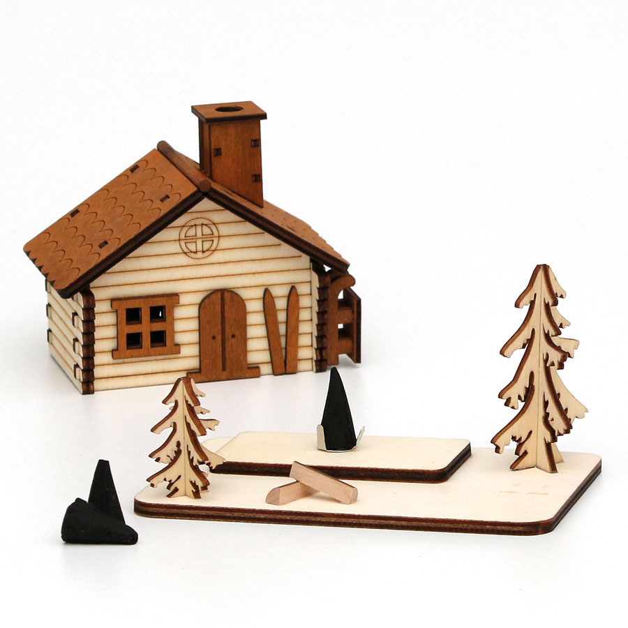 Räucherhaus 'Skihütte' 14x9,5x10,5cm Holz