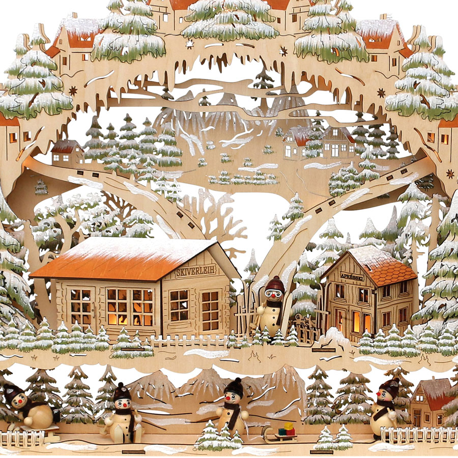 Schwibbogen 'Wintersport der Schneemänner' 63x9x45cm Holz
