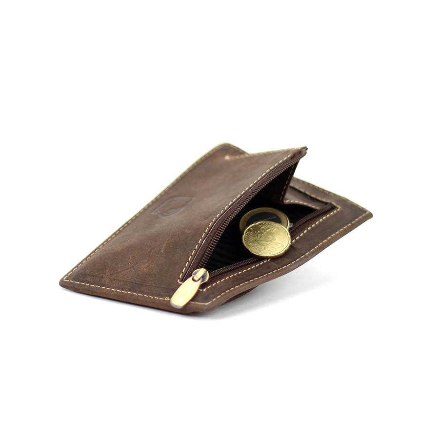 Karten - Geldbörse braun Büffelleder 13x9x1,5 cm
