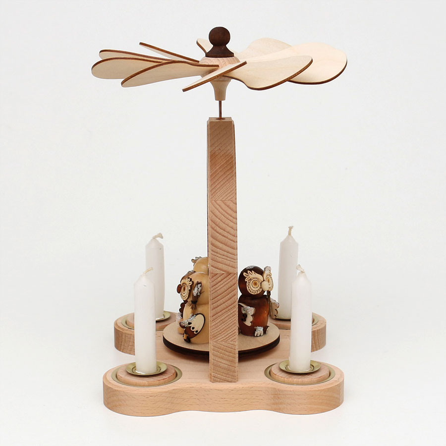 Pyramide 'Eulen' mit  4 Kerzenadaptern