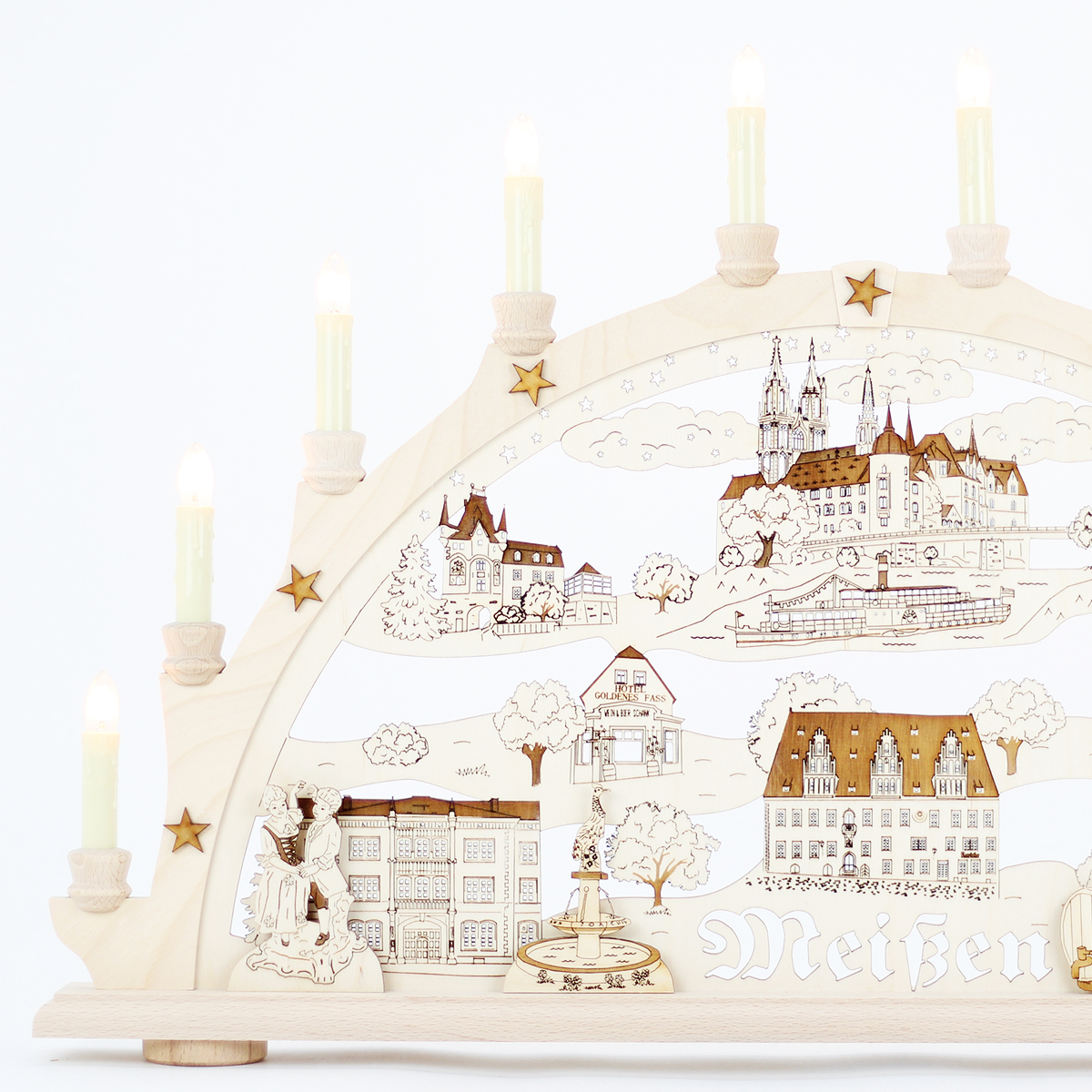 Erzgebirgs - Schwibbogen 2D 'Meißen' graviert 10 flammig (LED Optional) 66x6x44cm