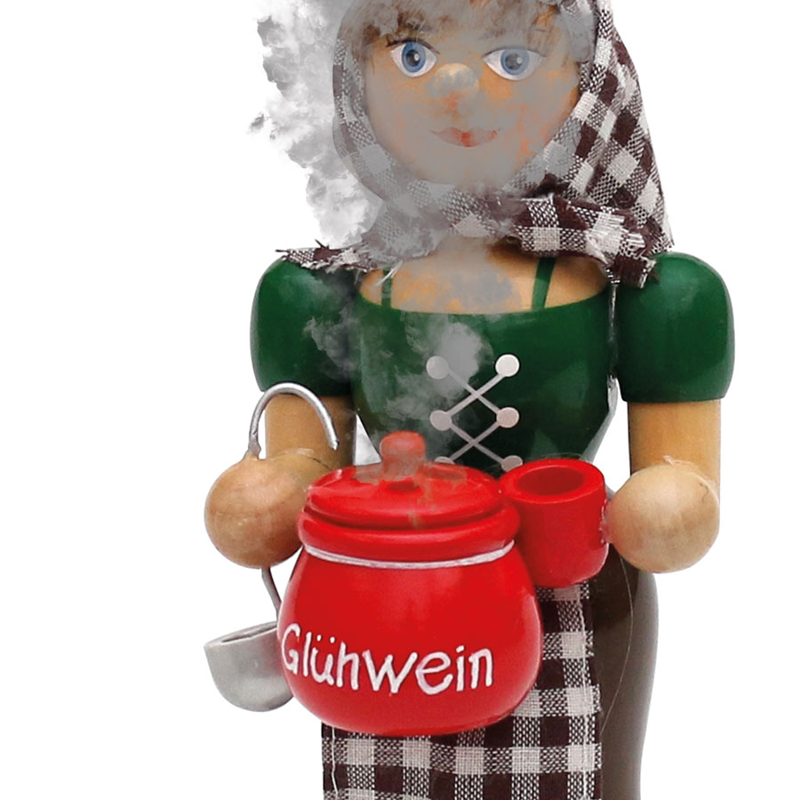 Räucherfrau mit Glühweintopf 18cm Holz