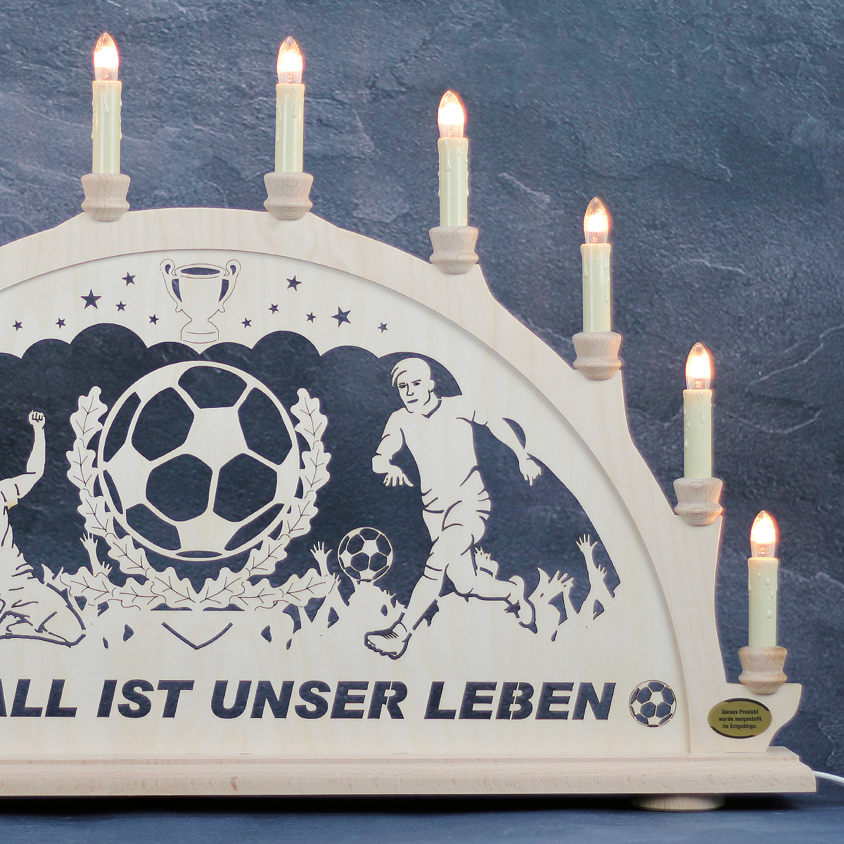 Erzgebirgs - Schwibbogen 'Fussball ' 10 flammig (LED Optional) 66x6x44cm