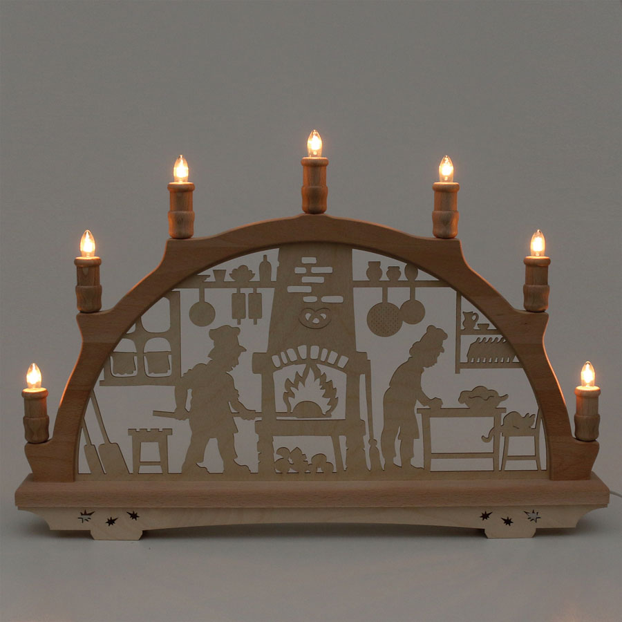 Erzgebirgs - Schwibbogen 'Backstube' 7 flammig (LED Optional) 57x6x38cm Holz