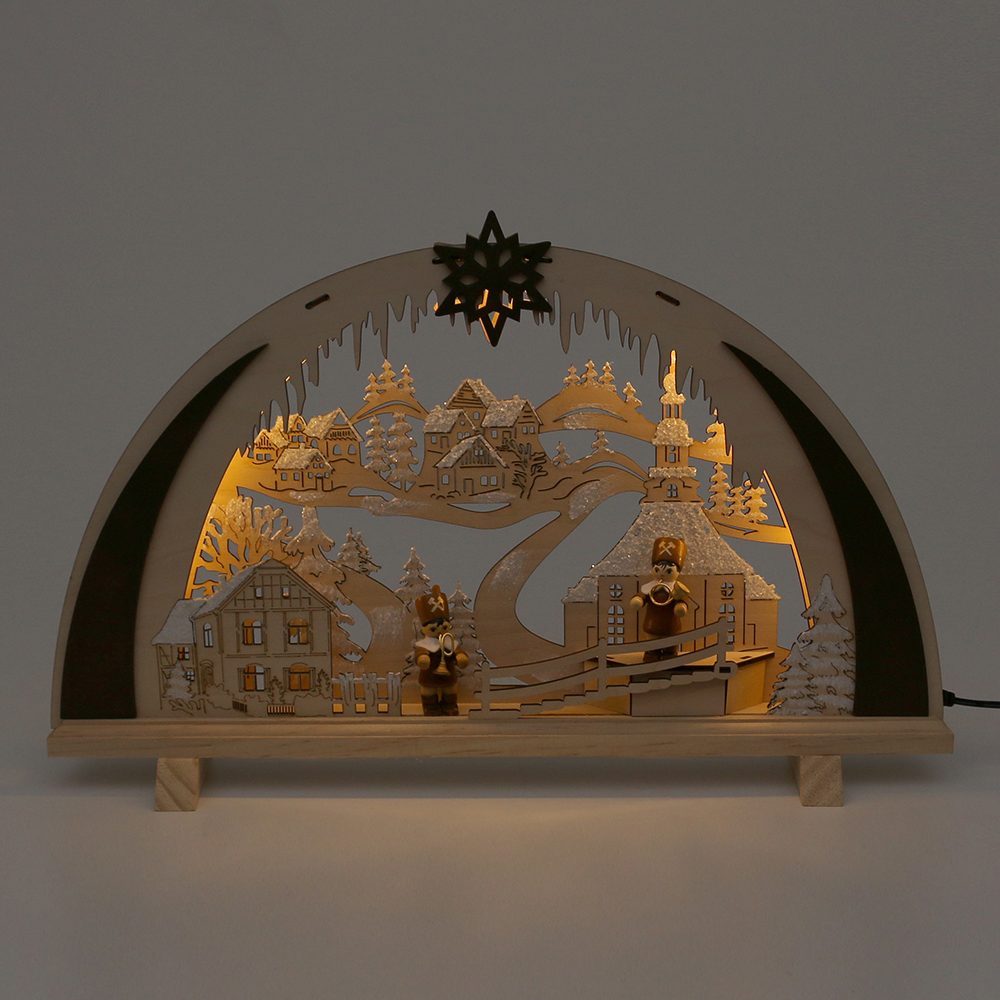 Schwibbogen 'Stadt mit Kurrende-Figuren' 42cm breit