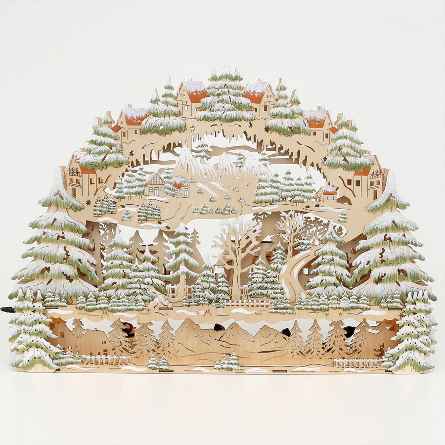 Schwibbogen 'Wintersport der Schneemänner' 63x9x45cm Holz