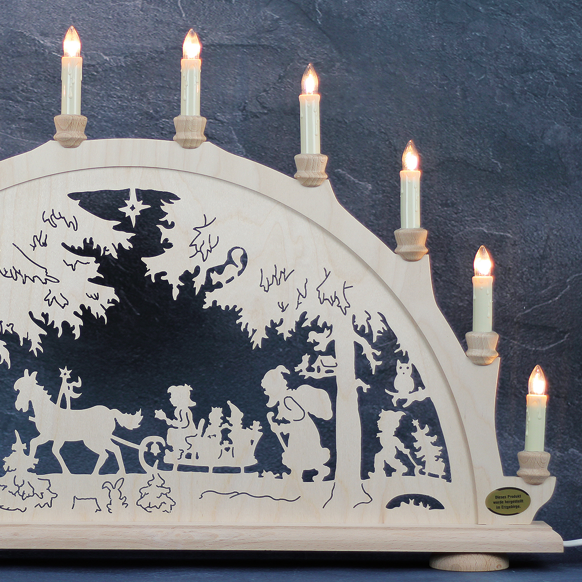 Erzgebirgs - Schwibbogen 'Winterwald' 10 flammig (LED Optional) 66x6x44cm
