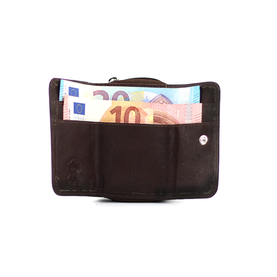 Mini Geldbörse dunkelbraun aus Rindsleder Querformat ohne RFID Schutz