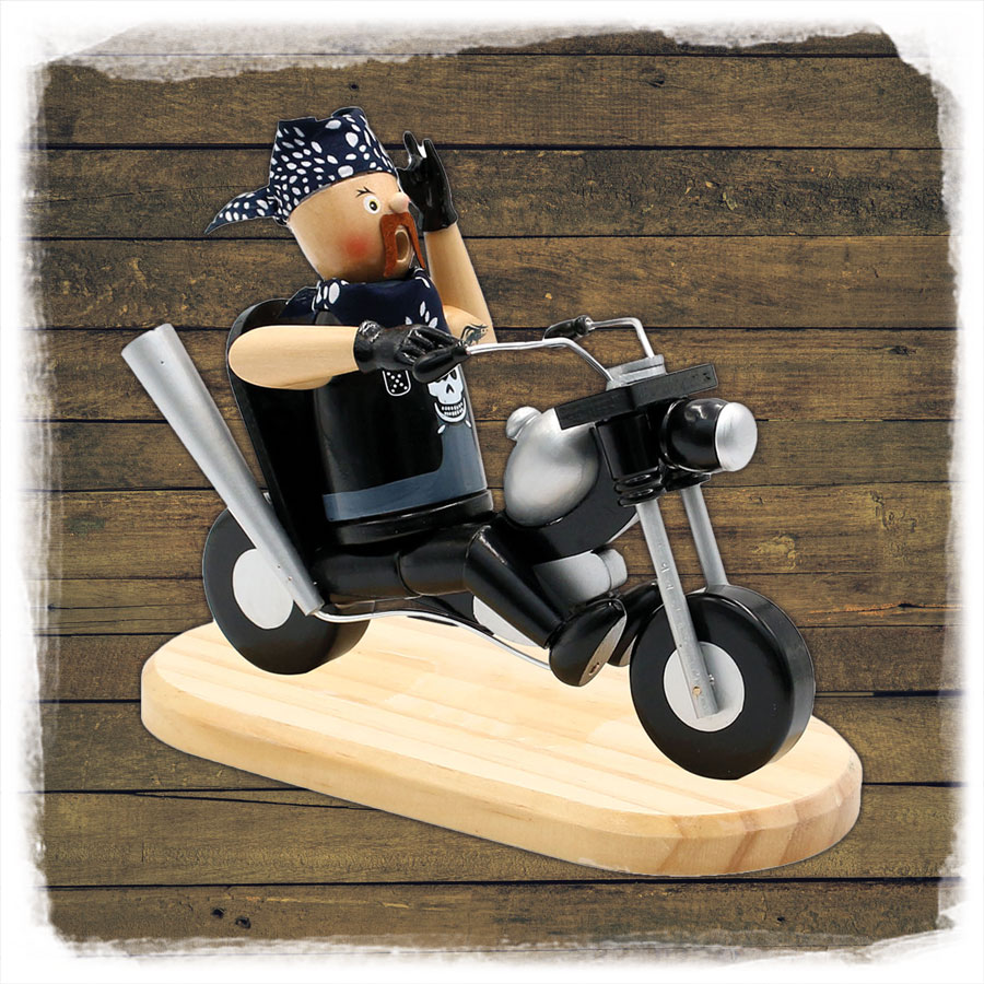'Rocker' Räuchermann auf dem Motorrad 20x8x18cm Holz