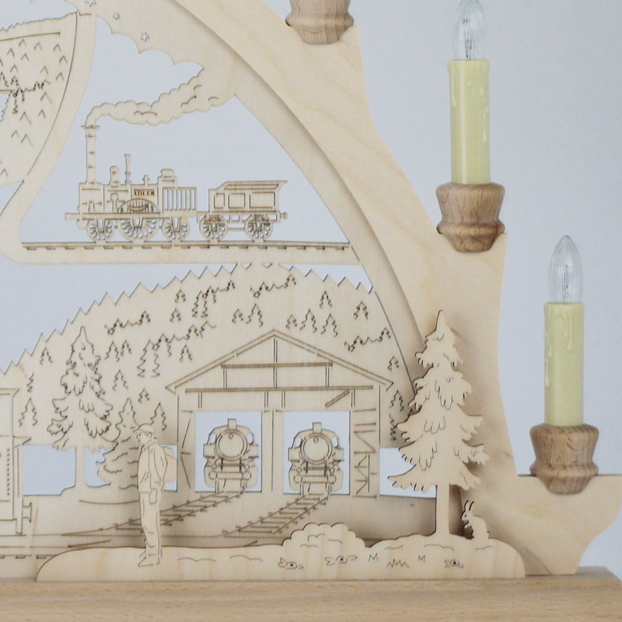Erzgebirgs-Schwibbogen 'Eisenbahn' 10 flammig (LED Optional) 66x6x44cm