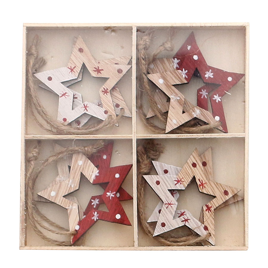 Baumbehang Herz ,Baum oder Sternen '8er Set' Design 6x6cm Holz