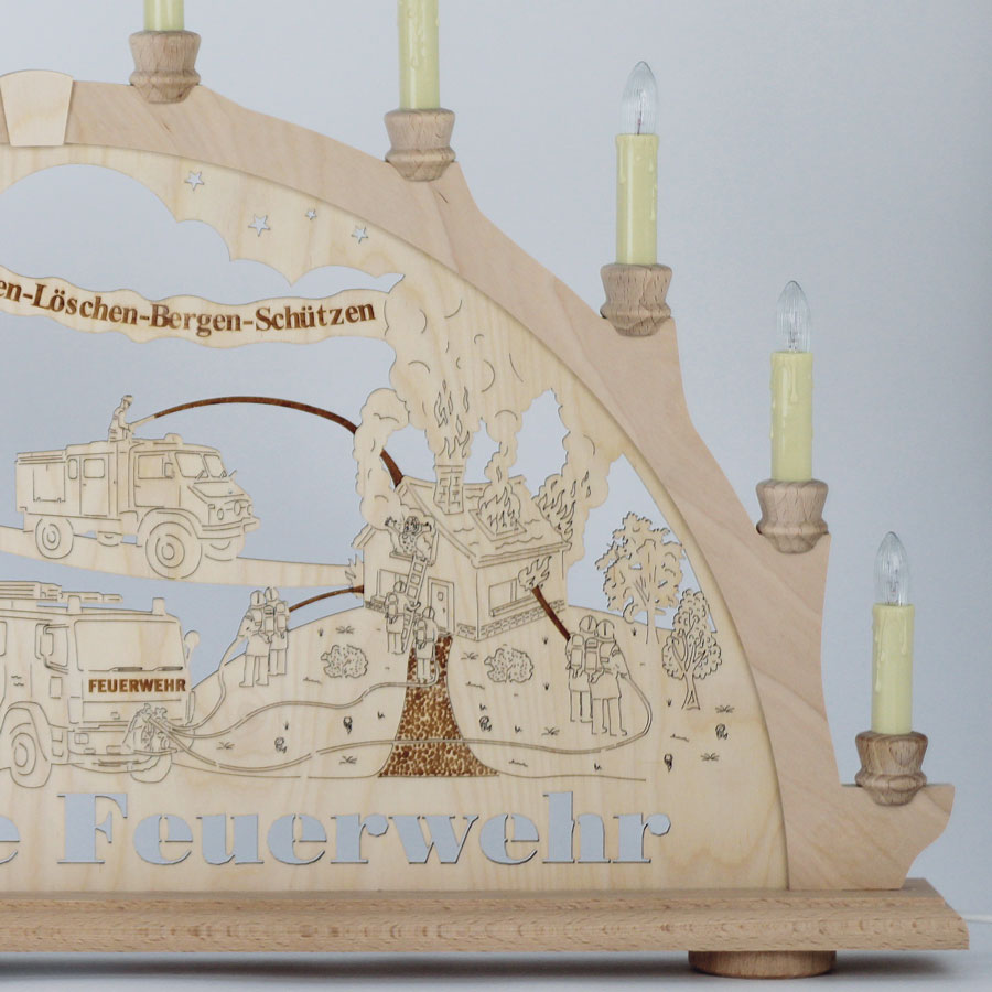 Erzgebirgs-Schwibbogen 'Freiwillige Feuerwehr' (LED Optional) 10 flammig 66x6x44cm