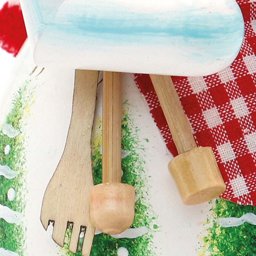 Räucherschneefrau 'Lisa' mit Strickschal und blauem Kochtopf 15cm Holz